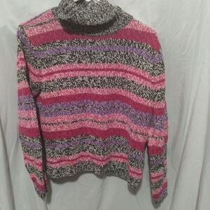Talbots Pink and Purple Striped Cowl Neck Sweater